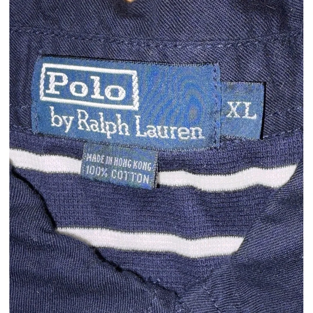 Vintage Polo Ralph Lauren Shirt Mens XL Blue White Striped Anchor Logo 90s Yacht